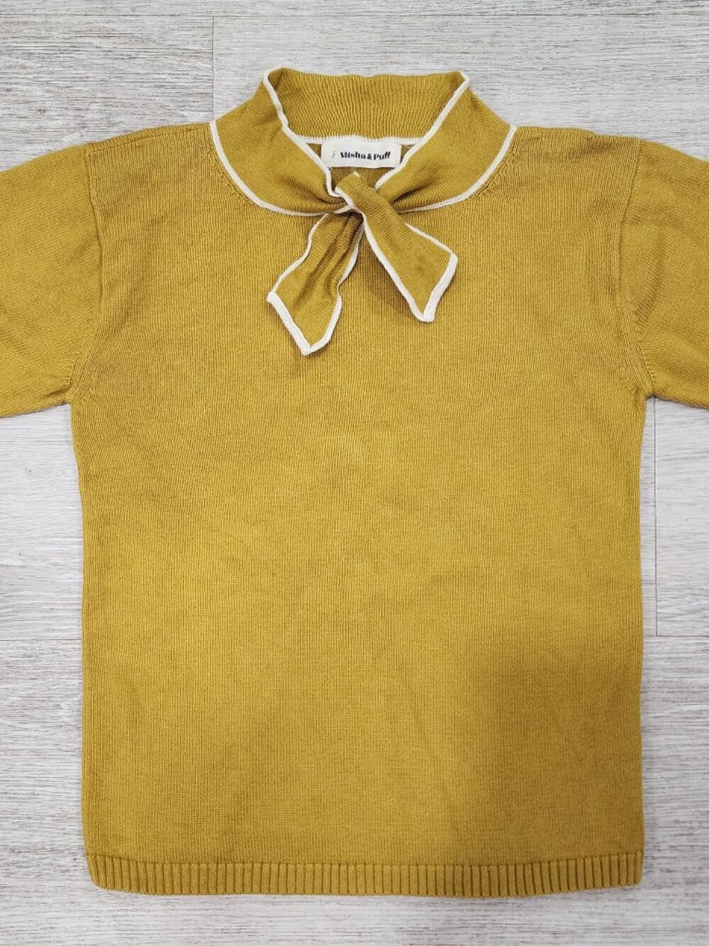Misha & Puff Elsa Short Sleeve Knit Sweater Girls 10Y Pima Cotton Bow Tie Collar